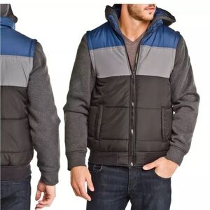 Valor Lightweight Hooded Puffer Jacket Colorblock Blue Grey Black